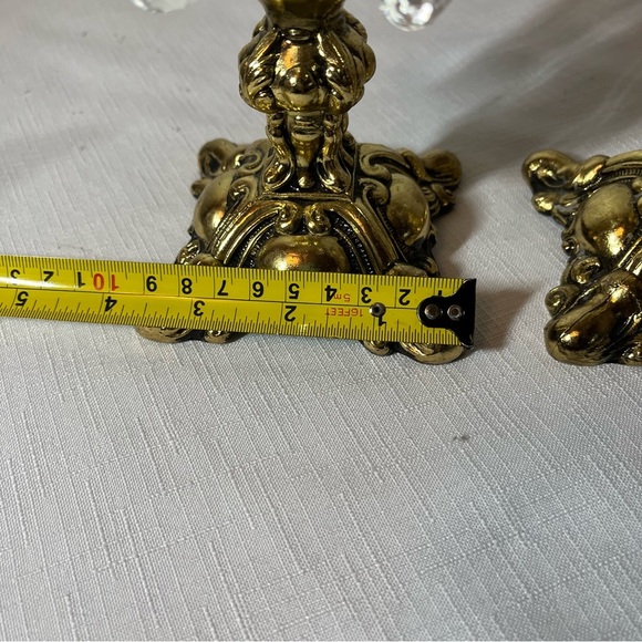 Vintage Hollywood Regency Brass Glass Prism Candlestick Candle Holders Set Of 2 - Picture 6 of 7